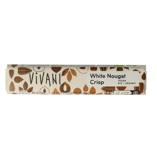 Vivani White Nougat Crisp Chocolate bar with organic white chocolate and crunchy nougat, 35g.