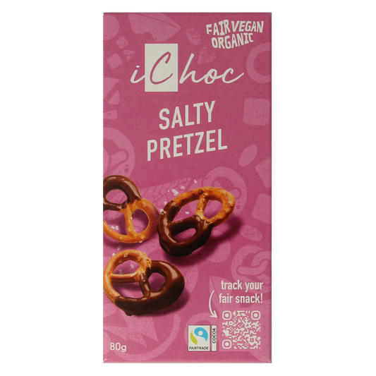 Ichoc Salty Pretzel bio, 80g, organic snack with salted pretzels, natural ingredients, suitable for quick snacks or on-the-go.