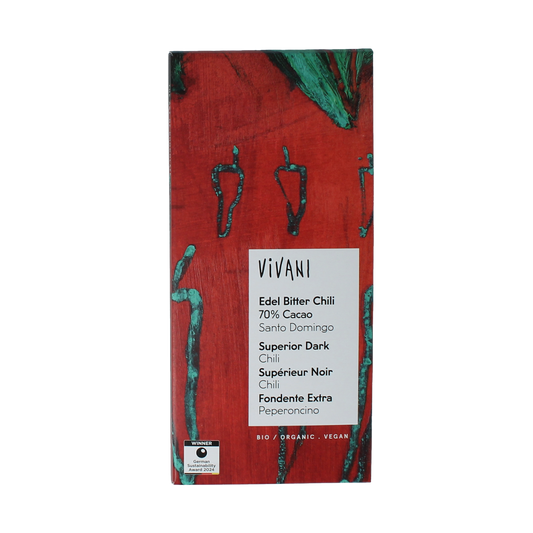Vivani Chocolade puur chili 70% bio 80.00 Gram