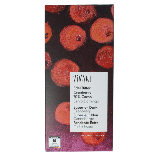 Vivani Chocolade puur cranberry 70% bio 80.00 Gram