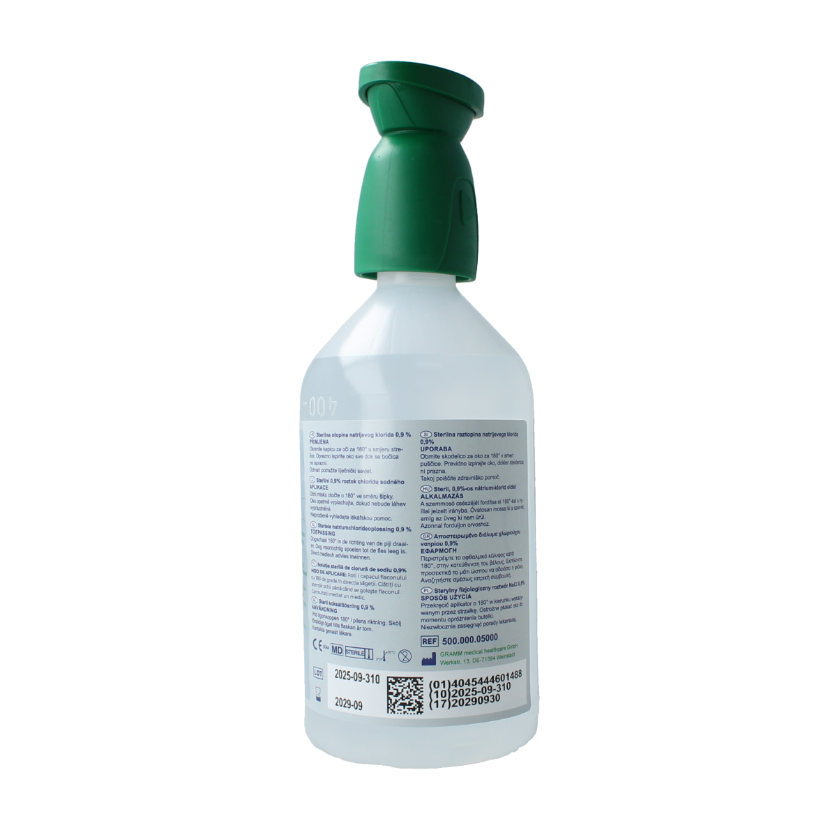 Actiomedic oogverzorging oogspoelfles 500ml, clear plastic bottle for eye rinsing and soothing eye care.