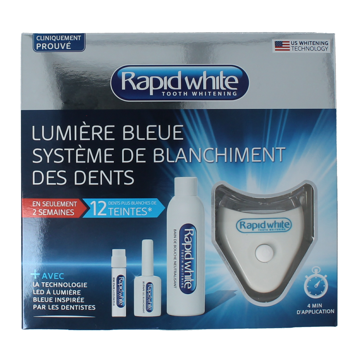 Rapid White Blue Light System for dental hygiene and brushing control, single unit for effective oral care.