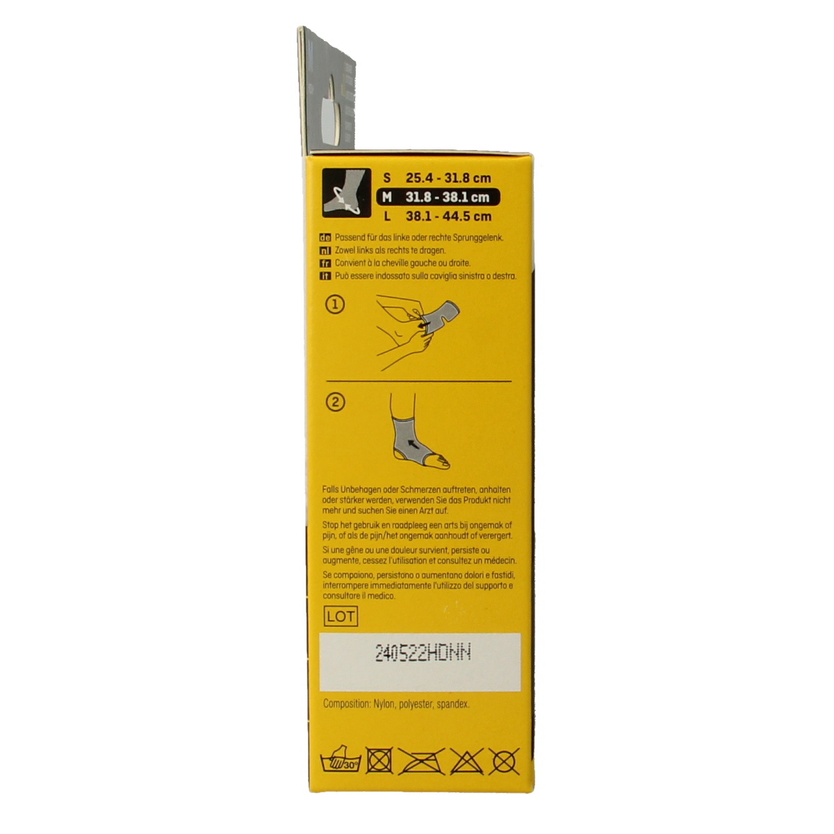 Futuro Comfort lift ankle support bandage size M, designed to provide stability and support for the ankle.
