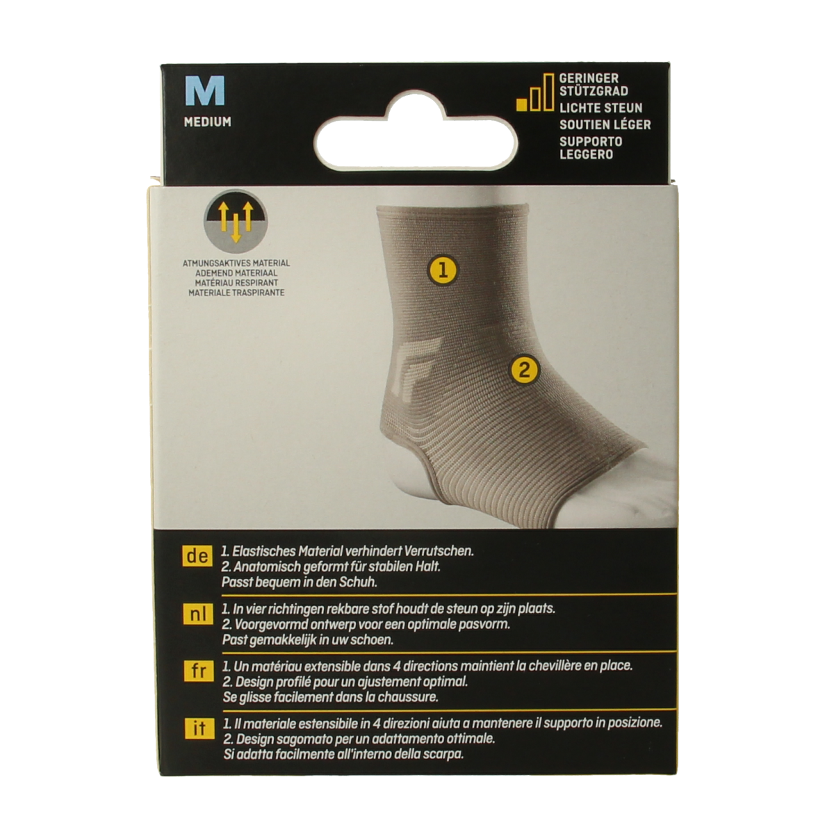 Futuro Comfort lift enkelsteun in maat M, a supportive ankle brace with adjustable straps for stability.