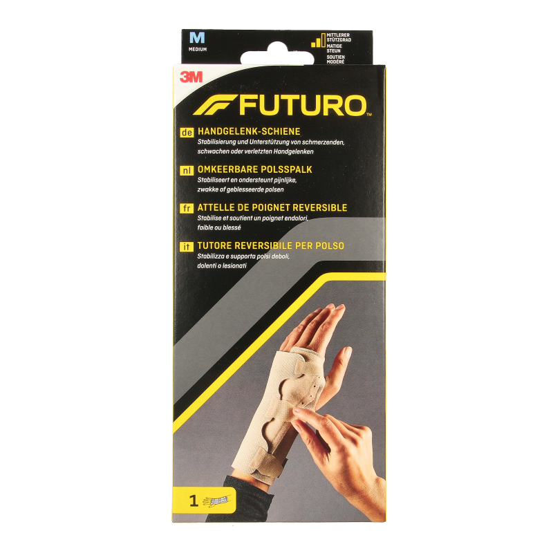Futuro Omkeerbare medium spalken, type spalken, showing adjustable straps and supportive design for wrist or elbow support.
