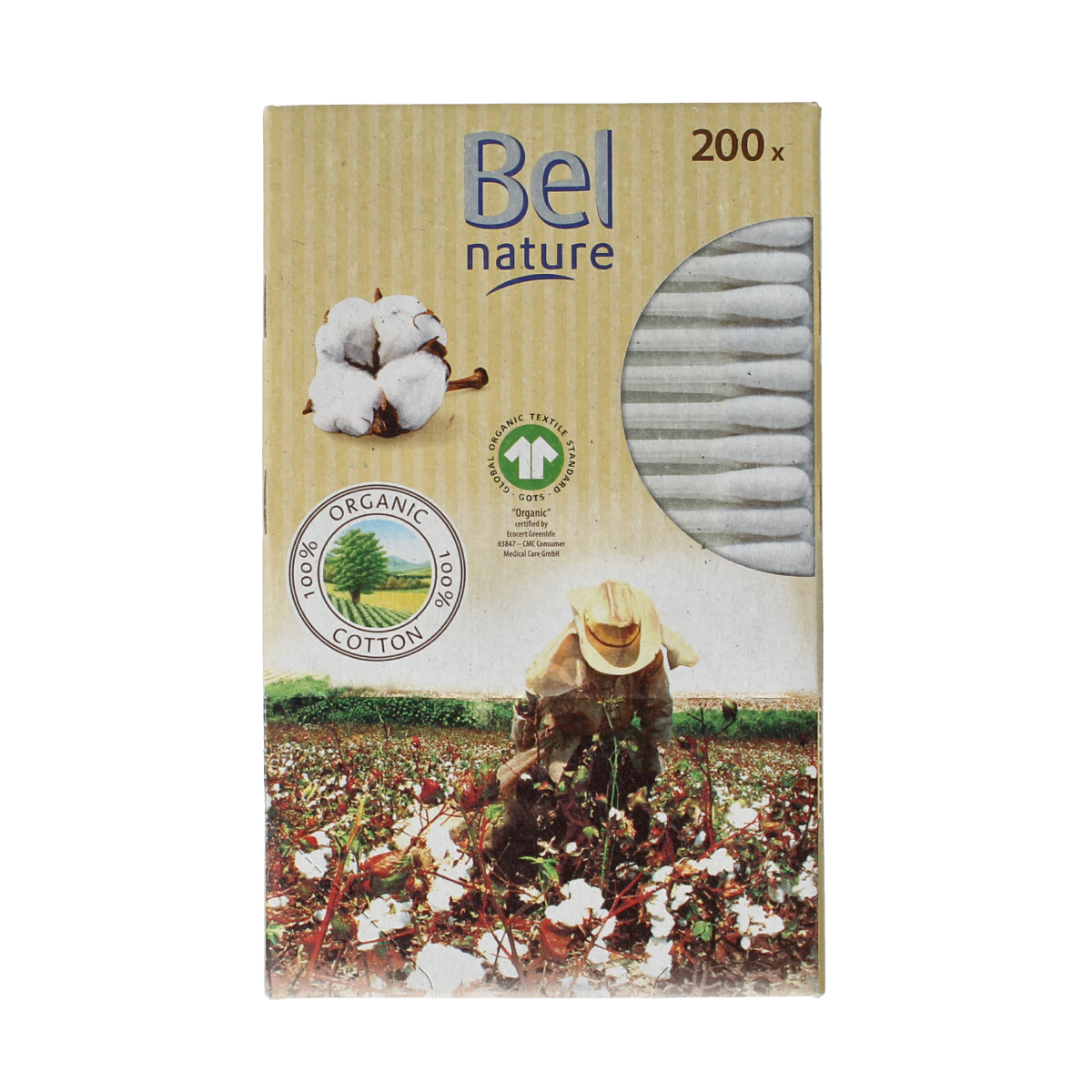 Bel Nature Wattenstaafjes for babies and toddlers, 200 pack, soft cotton swabs for gentle ear and skincare, natural baby care product