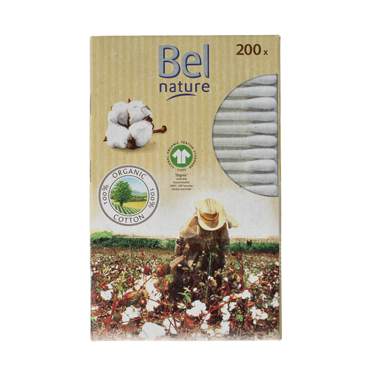 Bel Nature Wattenstaafjes for babies and toddlers, 200 pack, soft cotton swabs for gentle ear and skincare, natural baby care product
