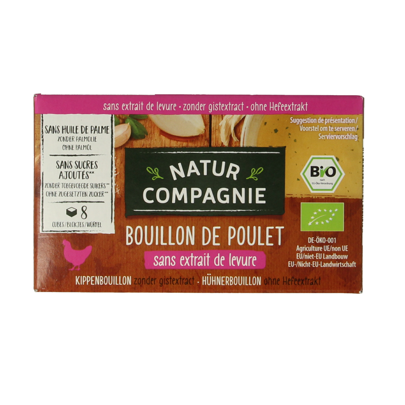 Natur Compagnie organic chicken bouillon cubes without yeast, 8-piece pack, natural flavor for soups and broths