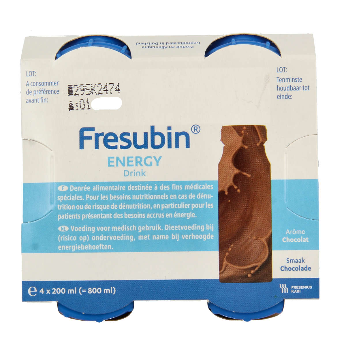 Fresubin Energy chocolate drink, 200ml medical dietary supplement, four-pack, nutritional medical food by Fresubin