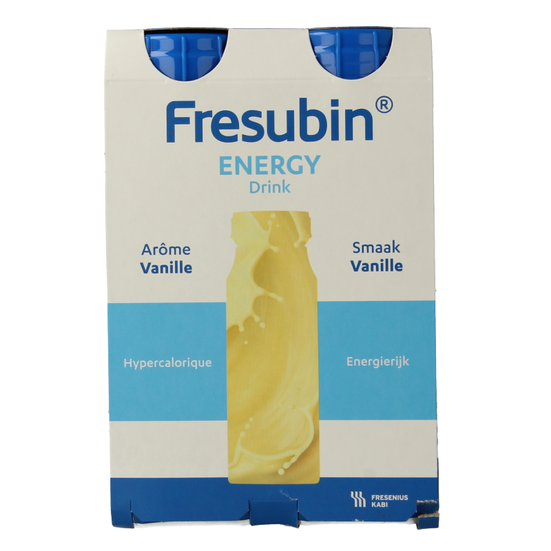 Four Fresubin Energy vanilla drinks in 200ml bottles, part of the beverages and juices category.