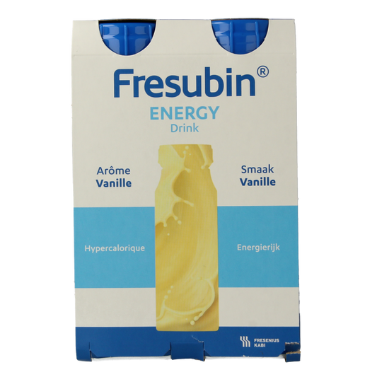 Four Fresubin Energy vanilla drinks in 200ml bottles, part of the beverages and juices category.