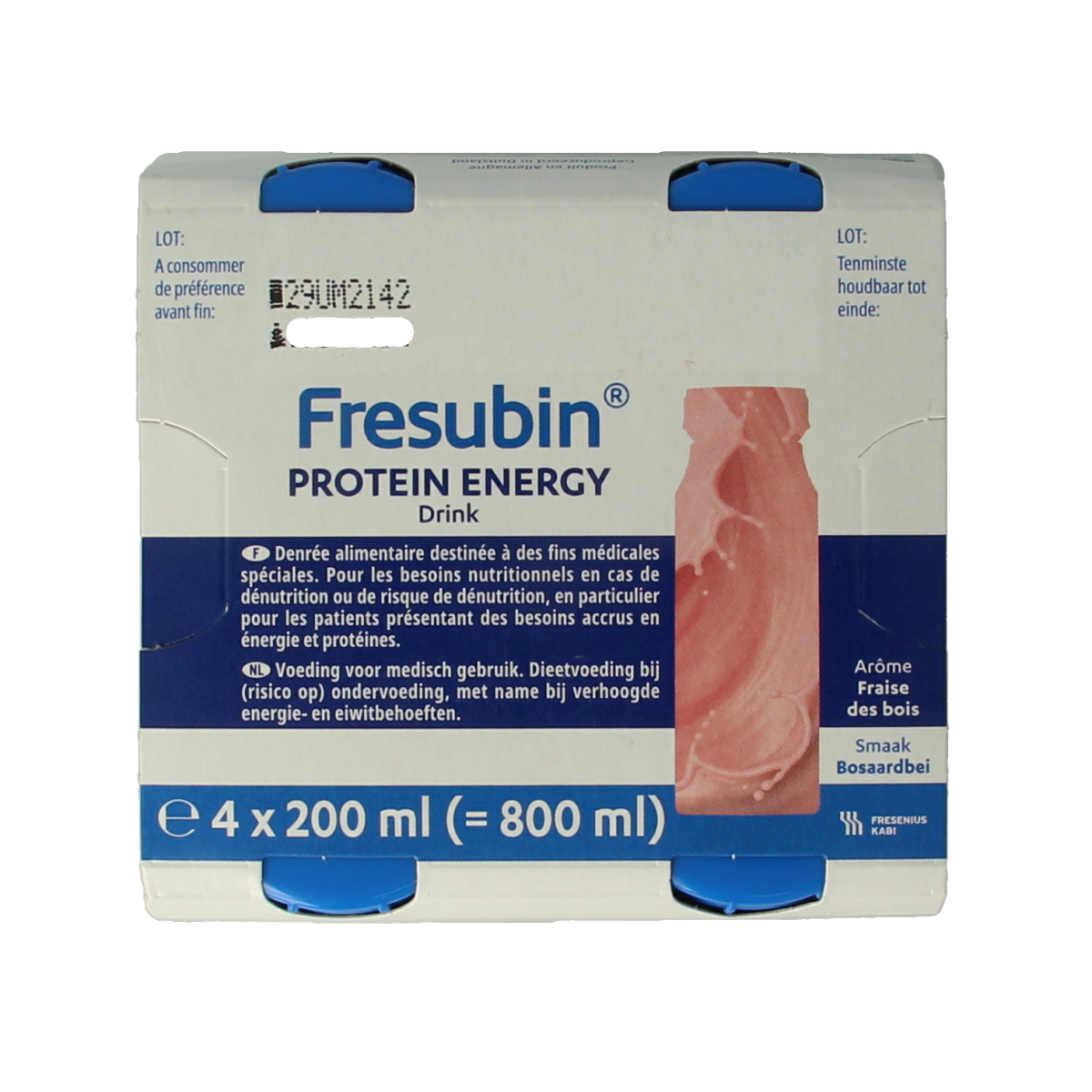Fresubin Protein Bosaardbei 200ml medical diet supplement bottles, strawberry flavor, pack of four, for nutritional support