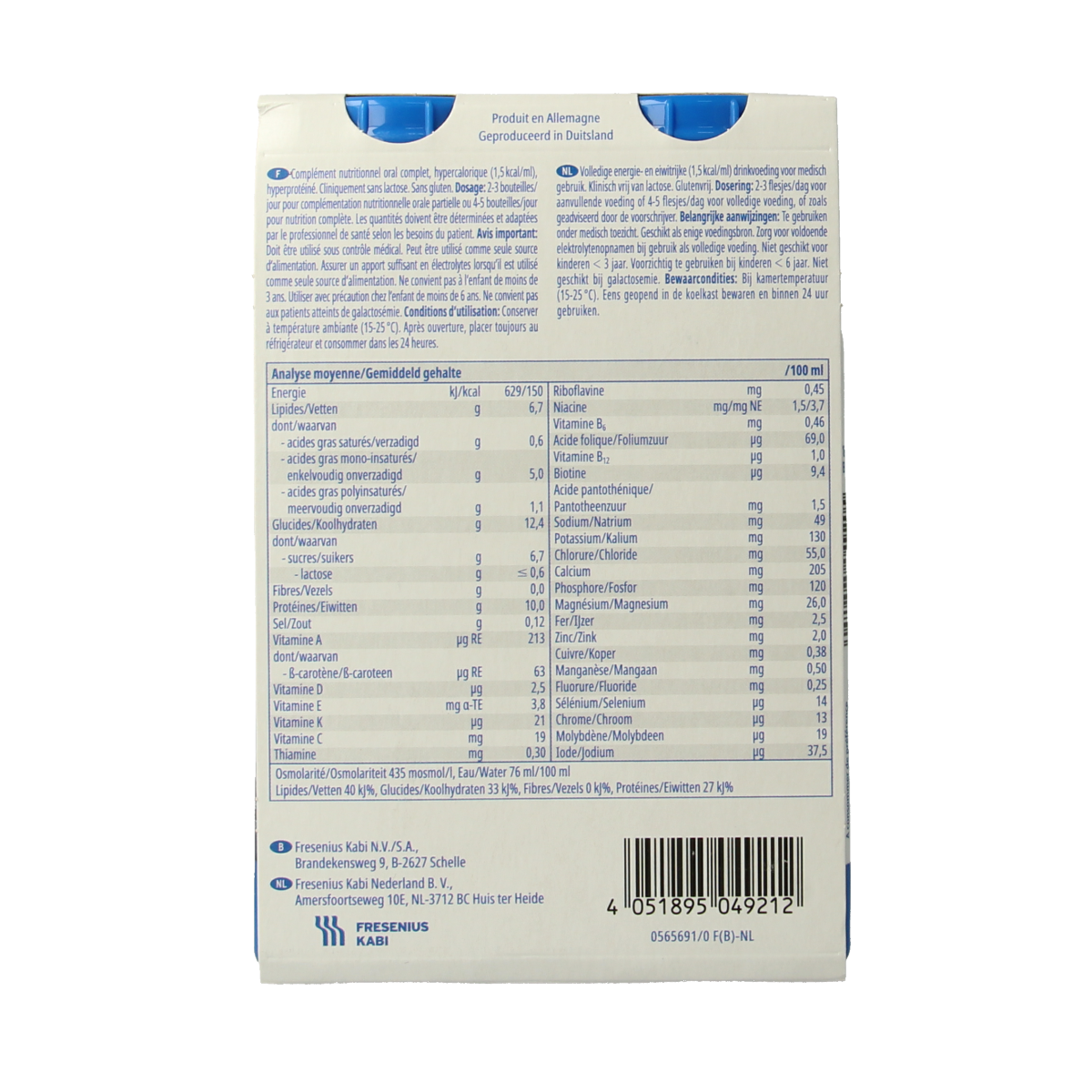 Fresubin Protein Bosaardbei medical dietary supplement in 200ml bottles, four strawberry-flavored nutritional drinks.