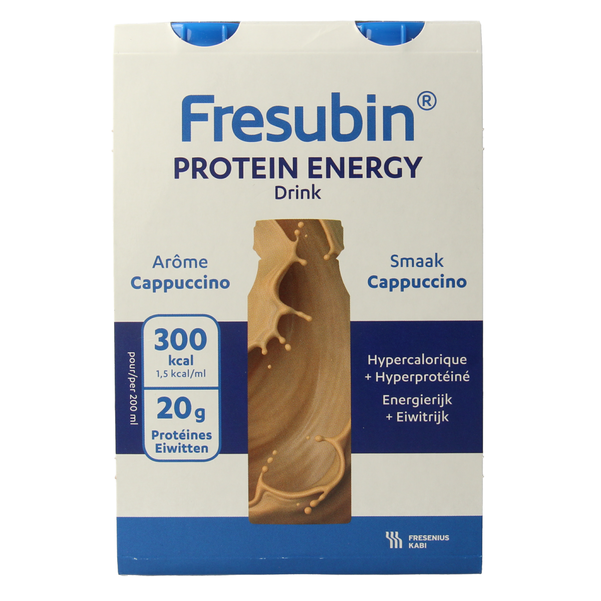 Fresubin Protein cappuccino medical diet supplement, 250ml bottles, pack of 4, creamy cappuccino flavor.
