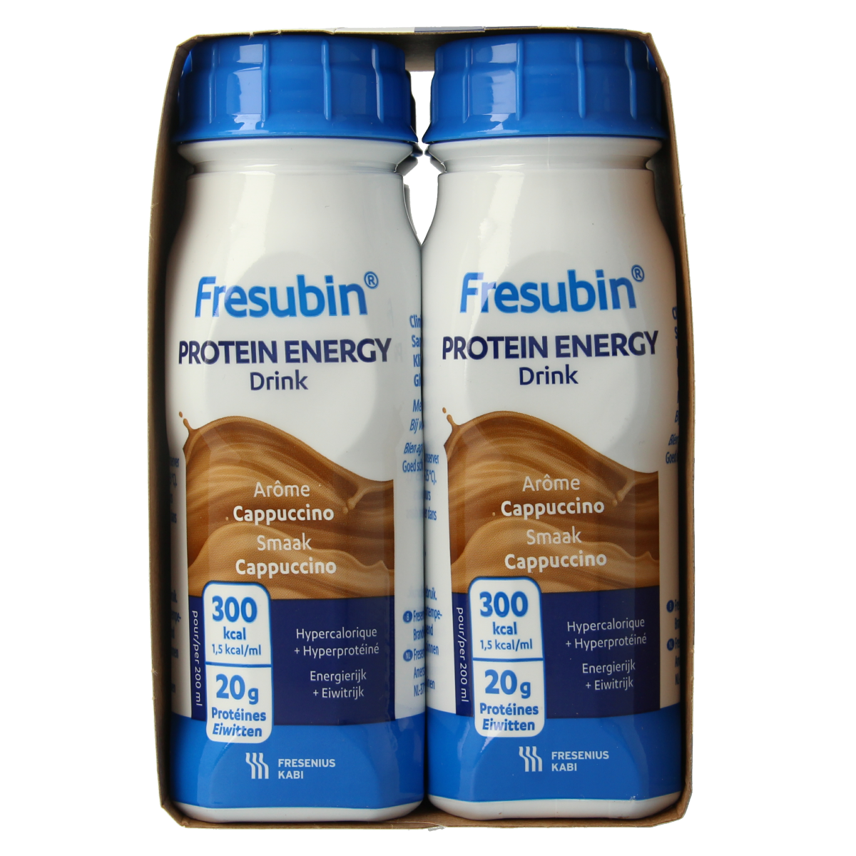 Fresubin Protein cappuccino medical dietary supplement 250ml bottles, four-pack, creamy coffee flavor, medical nutrition product