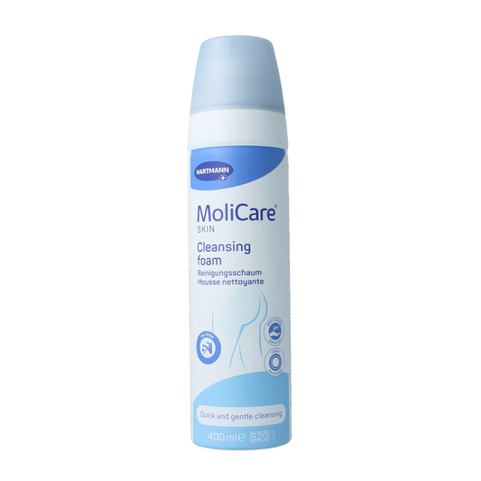 Molicare Skin reinigingsschuim body cleansing foam in 400ml bottle, gentle dermatological body care product.