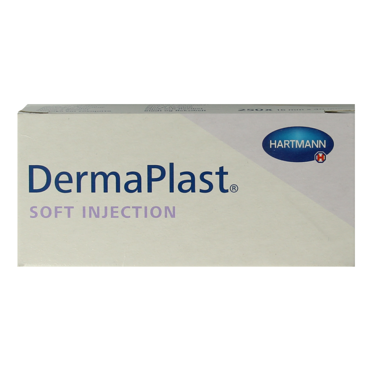 Dermaplast Injectiepleisters sensitive 16mm x 40mm, pack of 250, adhesive bandages designed for gentle skin protection.