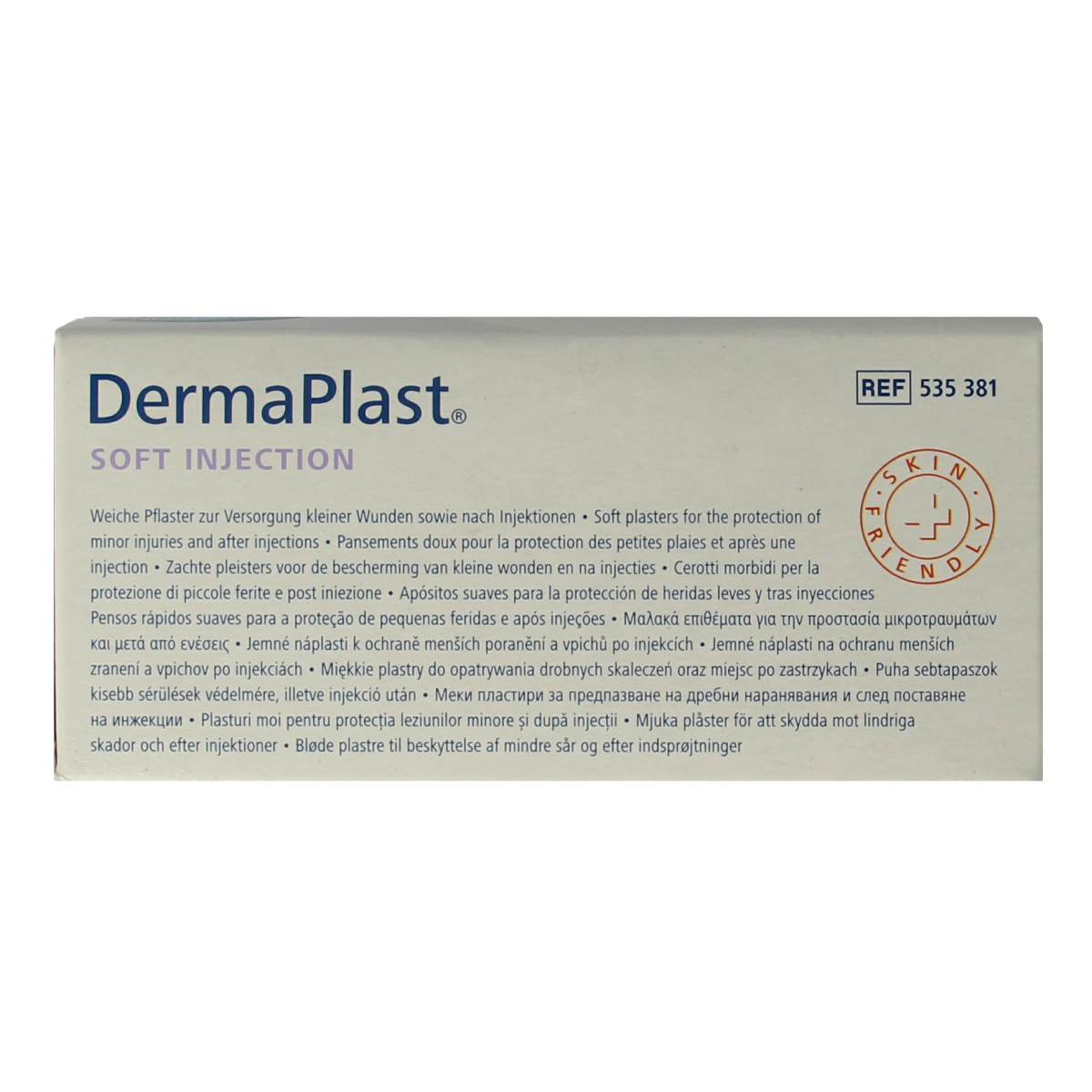 Dermaplast sensitive injection plasters, 16mm x 40mm, pack of 250, adhesive bandages for minor wounds and injections.