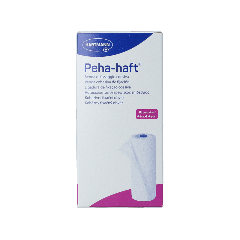 Hartmann Peha-haft elastic bandage, 4m x 10cm, wound dressing, flexible medical windsels, shown in the image.