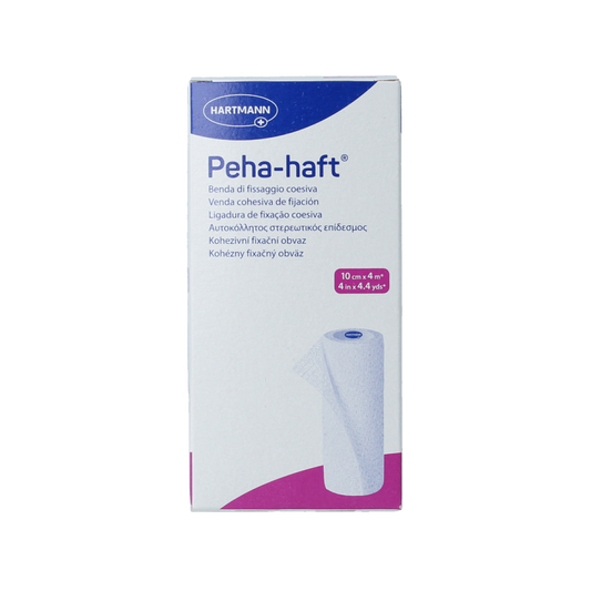 Hartmann Peha-haft elastic bandage, 4m x 10cm, wound dressing, flexible medical windsels, shown in the image.