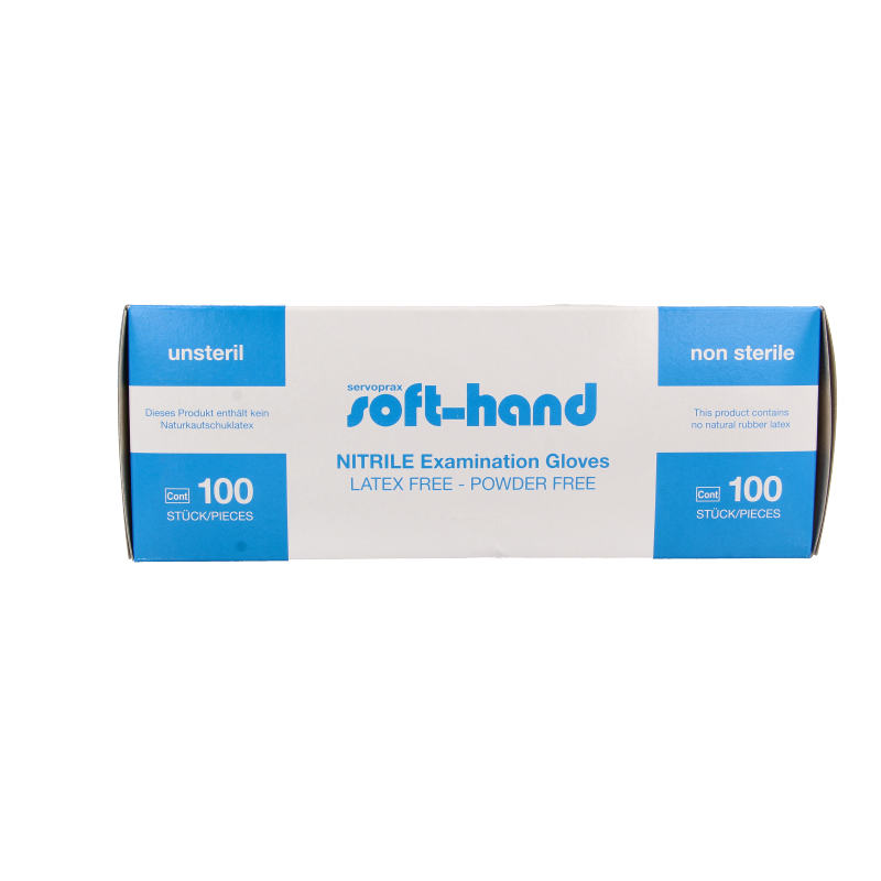 Softhand Nitril XL research gloves, 100-pack, disposable blue nitrile gloves for medical or laboratory use.
