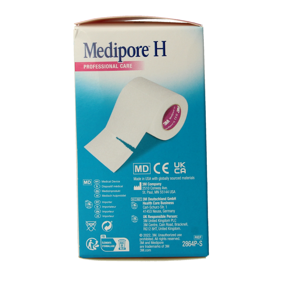 3M Medipore hechtpleister, 10cm x 5m, adhesive wound dressing tape, flexible and breathable medical tape for wound care.