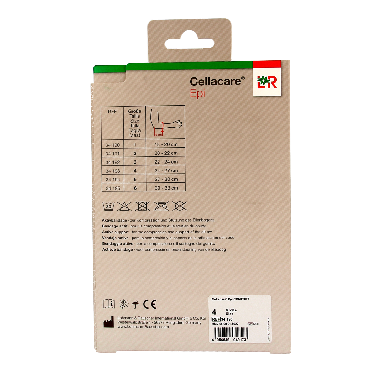 Cellacare Epi Comfort elbow bandage size 4, medical bandage for elbow support, on a white background