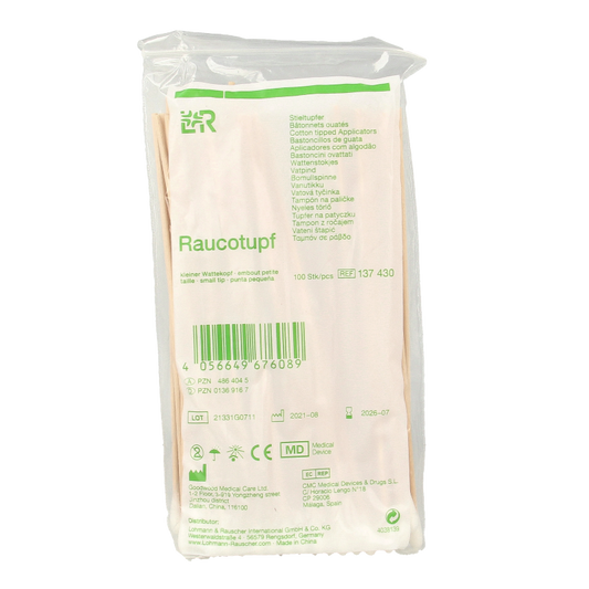 Lohmann&Rauscher small wooden ear cleaning sticks, 15cm, 100-pack, for gentle ear care and hygiene.