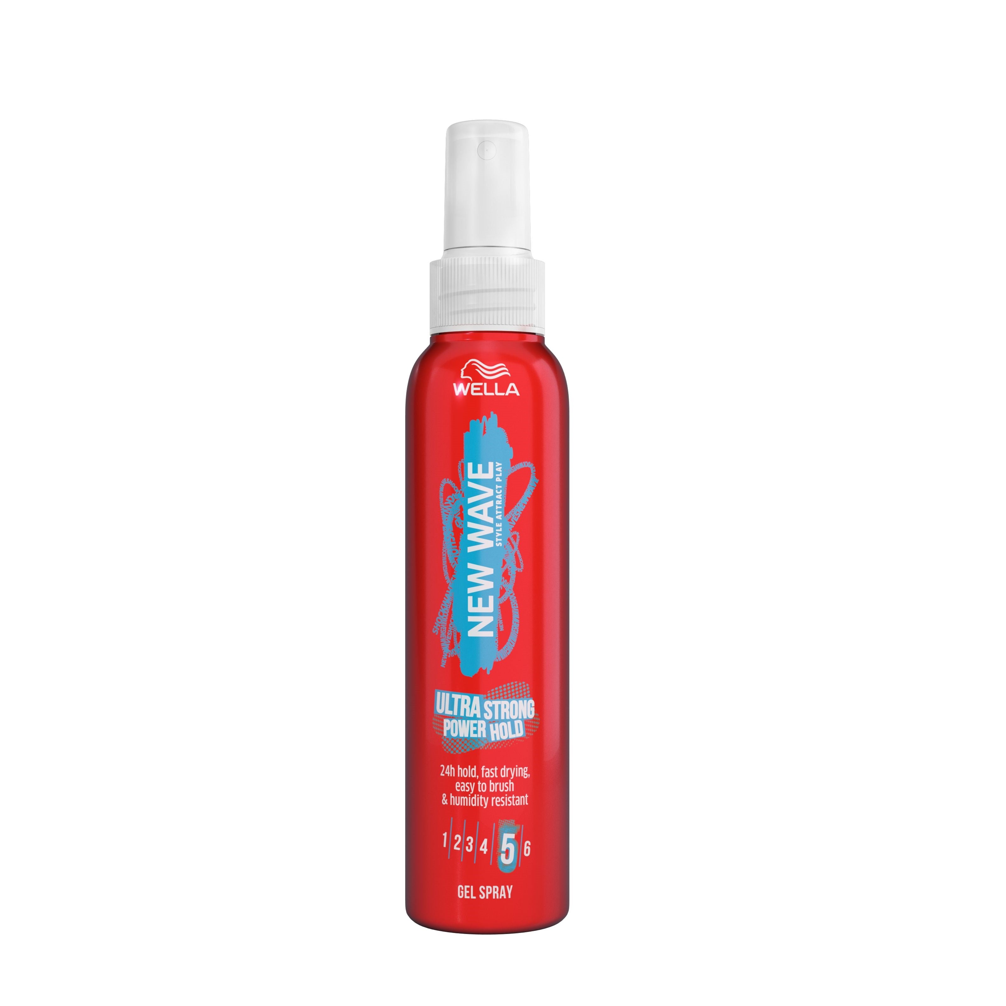 New Wave Ultra Strong Power Hold Haarstyling Gel spray in 150ml bottle, showing the product with a sleek design and spray nozzle.