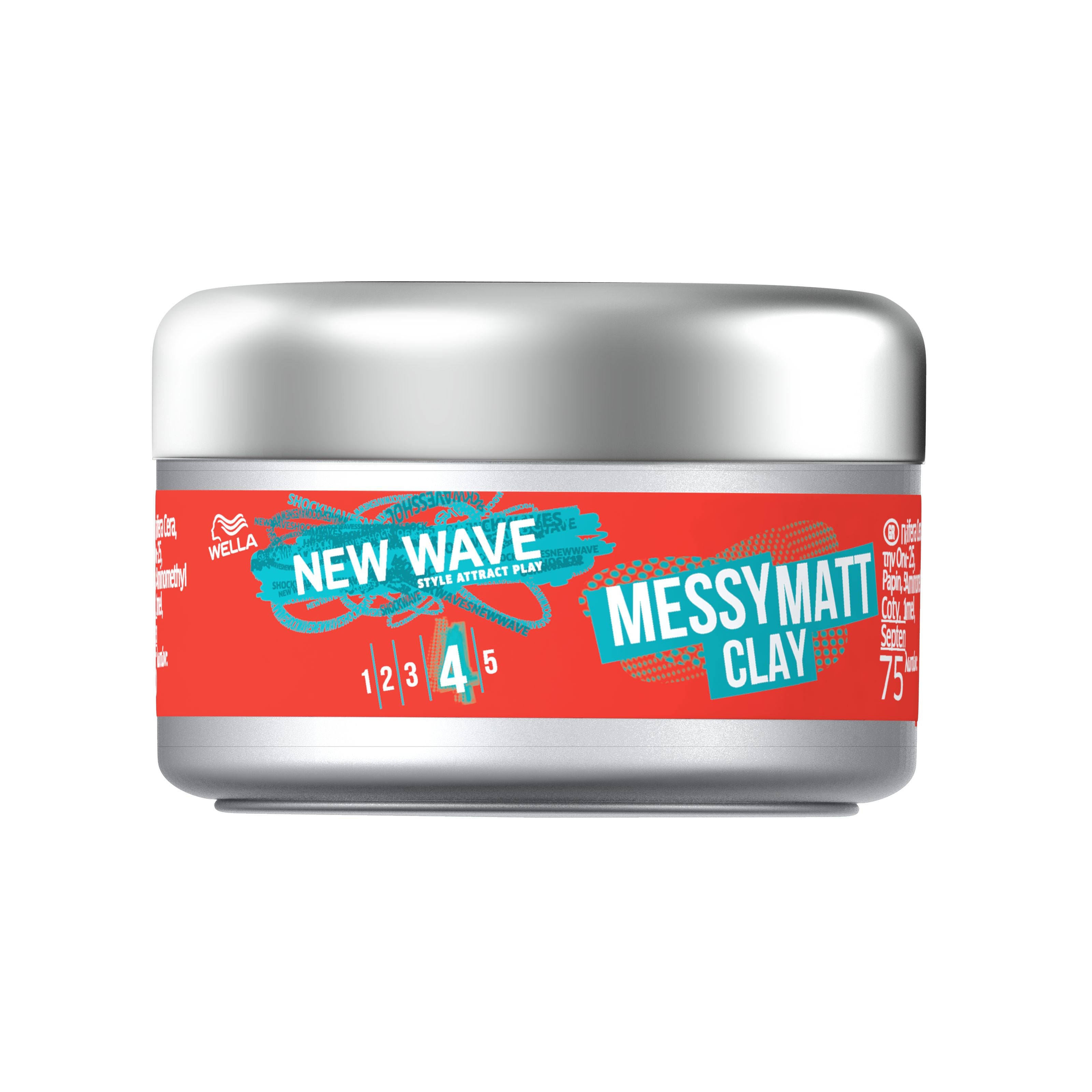 New Wave Messy Matte Clay hair styling product in 75ml jar, with textured, matte finish for tousled, casual hairstyles.