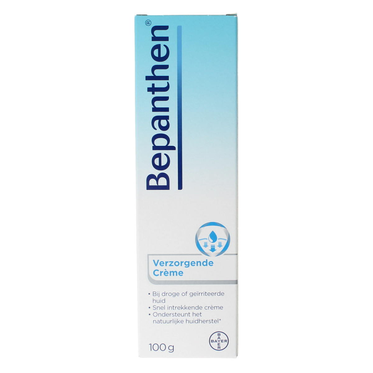 Bepanthen Creme verzorgend 100g, creamy body care product in a white tube with blue accents, suitable for skin nourishment.