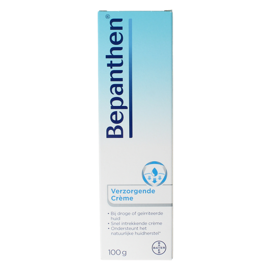 Bepanthen Creme verzorgend 100g, creamy body care product in a white tube with blue accents, suitable for skin nourishment.