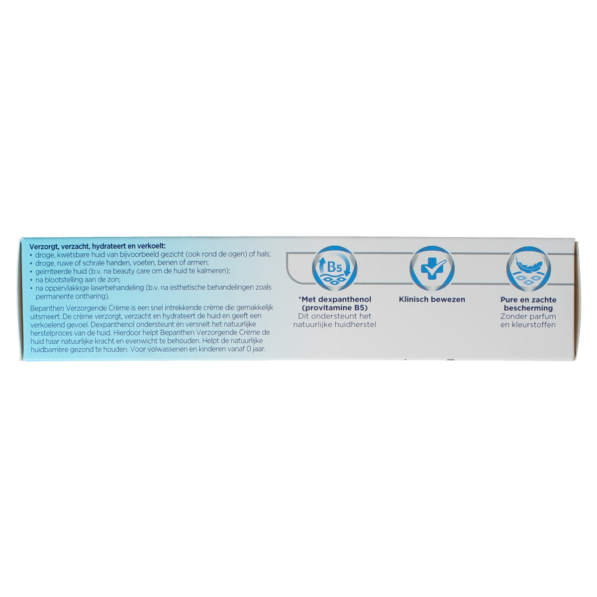 Bepanthen Creme verzorgend in 100g container, nourishing body care product with a white and blue packaging design.