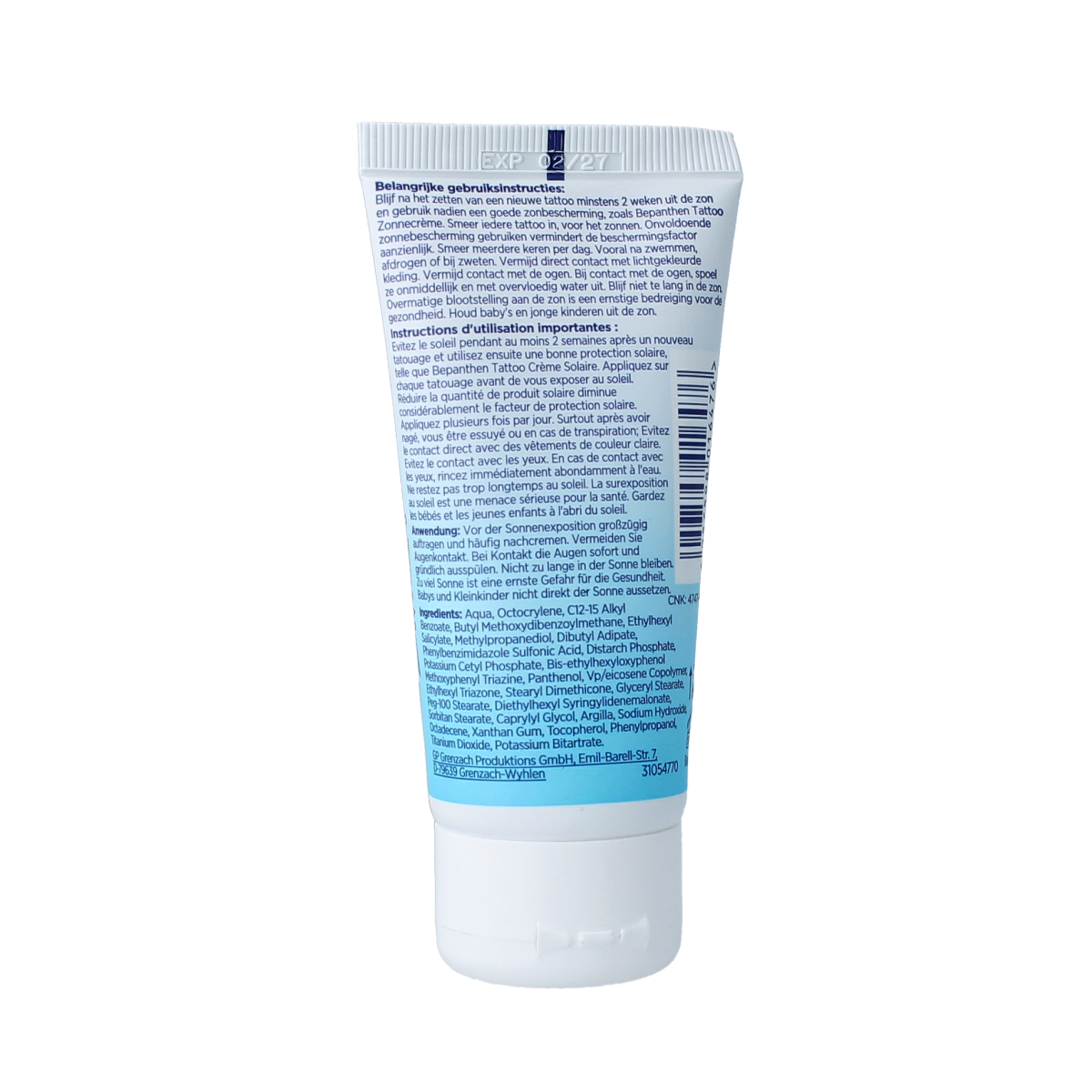 Bepanthen Tattoo Zonnecreme SPF50+ 50ml tube, sunscreen for tattoos providing high sun protection.