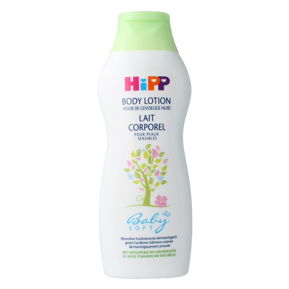 Hipp Baby soft body lotion in 350ml bottle, gentle baby and toddler skincare product with a white and blue label.