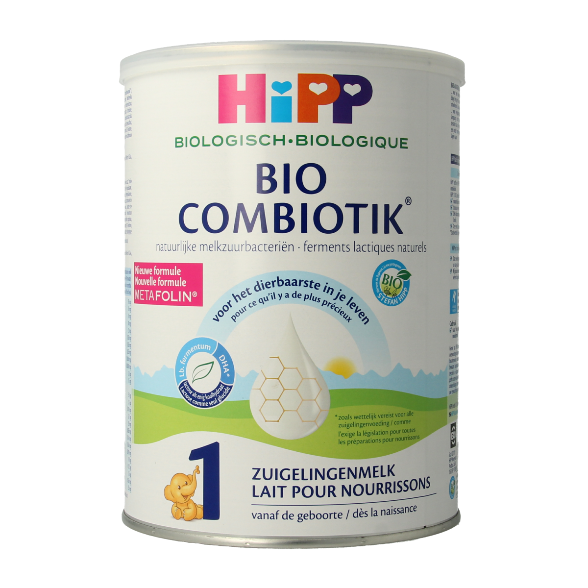 Hipp Combiotik organic infant formula in an 800g container, suitable for babies and toddlers, with a label showing the brand and product details.
