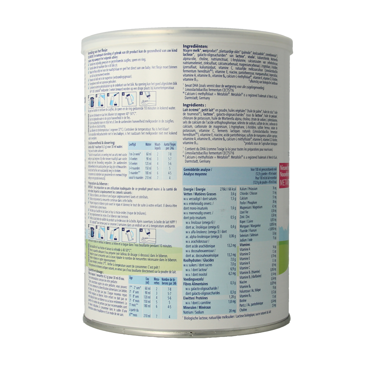 Hipp 1 Combiotik organic infant formula in a 800g container, baby and toddler nutrition product, with a close-up of the label.