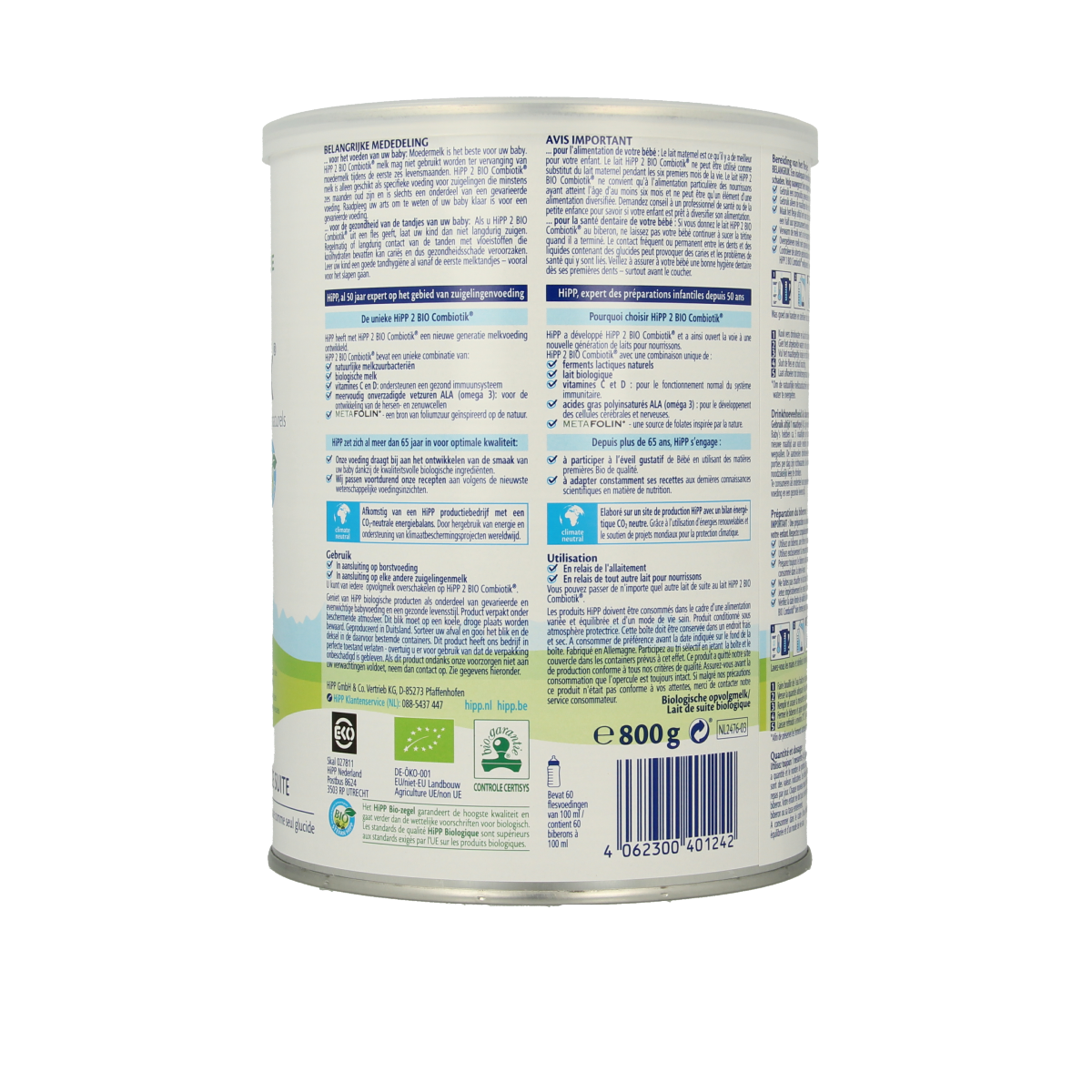 Hipp 2 Combiotik organic follow-on baby milk powder in an 800g container, designed for infants and toddlers.