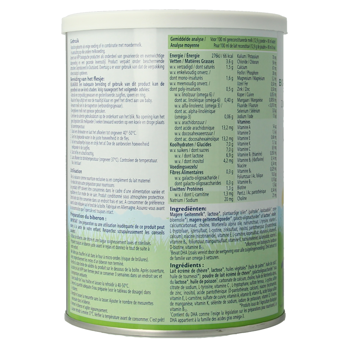 Hipp biologische geitenmelk voor zuigelingen, 400g babyvoeding, natuurlijke baby- en peutervoeding in een witte verpakking