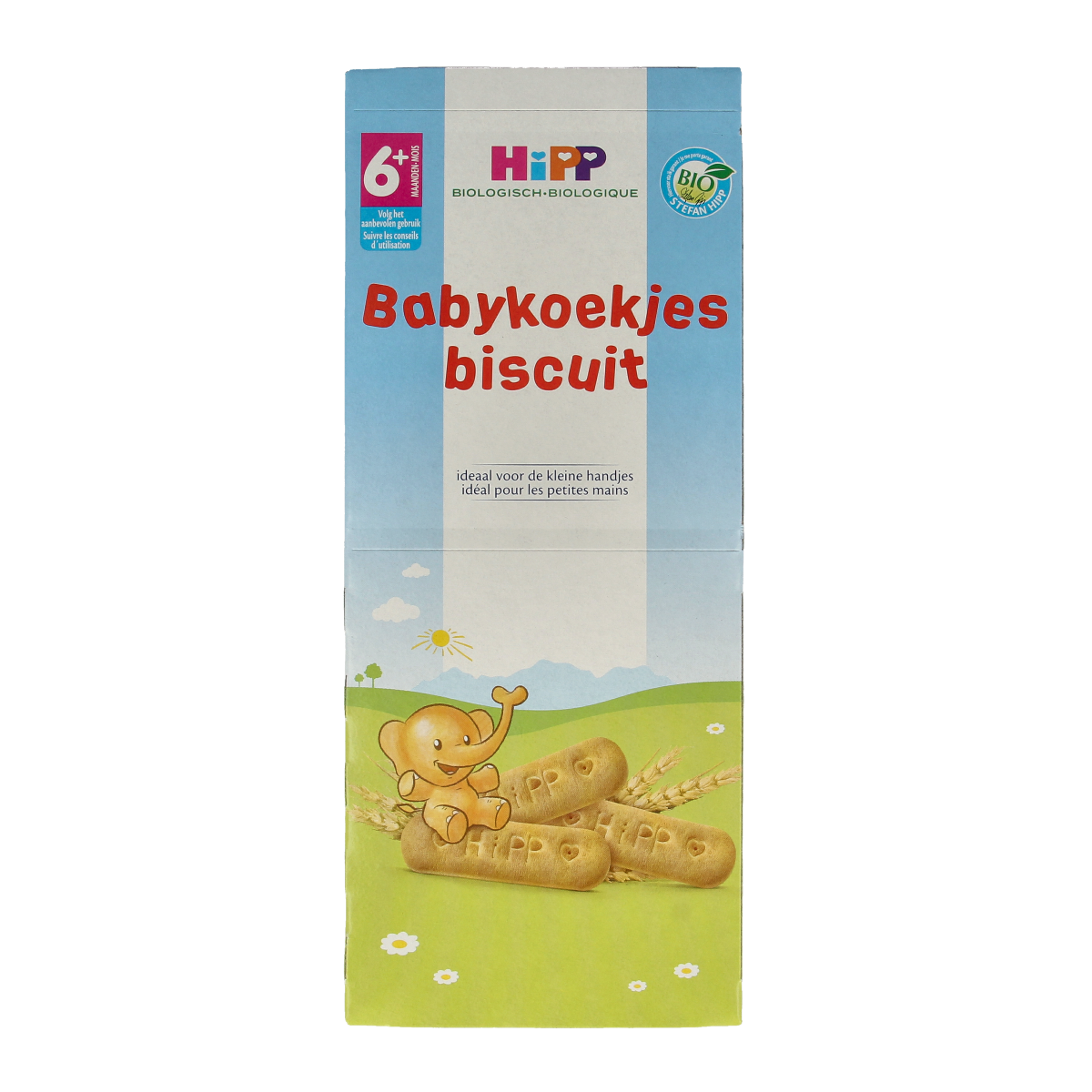 Hipp bio baby cookies in a 180g package, showing soft, golden baby biscuits on the front of the package.