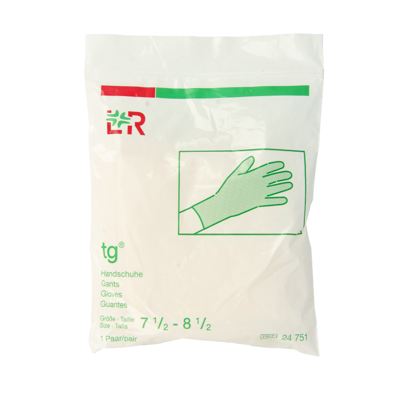 TG medical protective gloves size 7.5/8.5 for adults, showing a pair of disposable gloves for healthcare use.