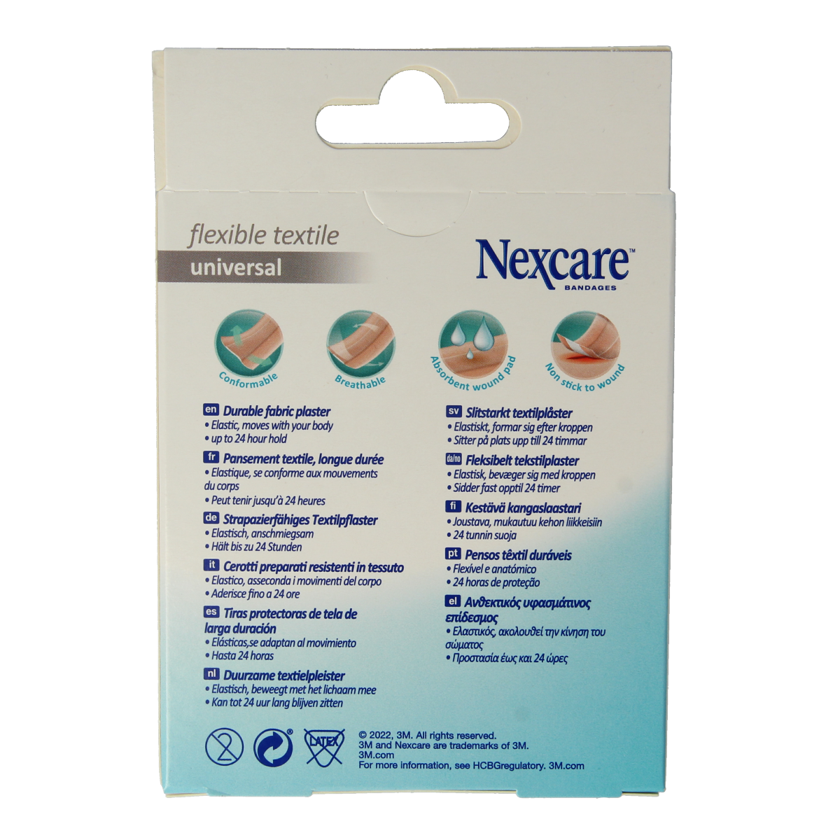 Nexcare Textile flexible adhesive bandage, 1mx6cm, for wound care, shown on a neutral background.