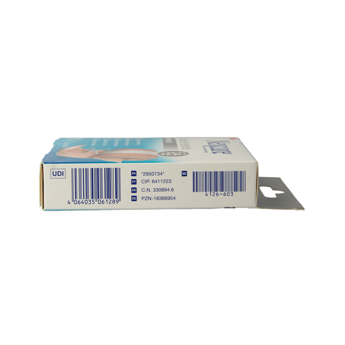 Nexcare Textile flexible adhesive bandage, 1mx6cm, for wound care, showing the soft fabric material and adhesive side.