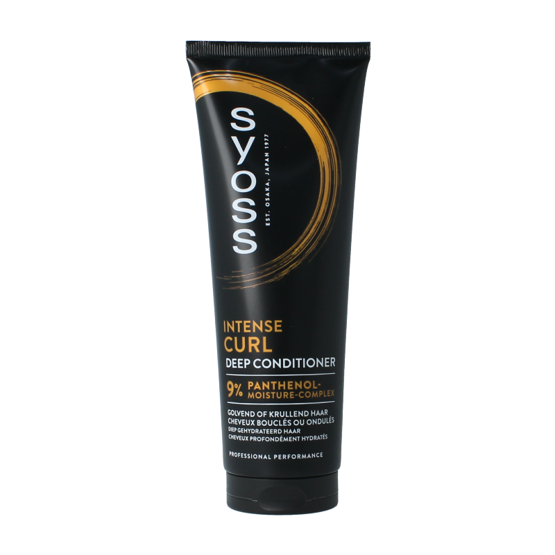 Syoss Conditioner intense curl 250ml bottle, hair care product for curly hair, with a sleek design and label details visible.