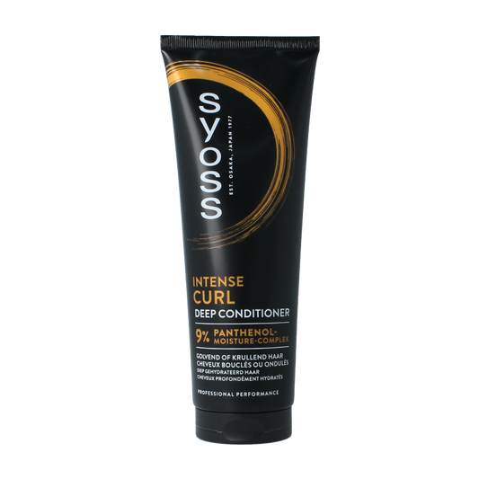 Syoss Conditioner intense curl 250ml bottle, hair care product for curly hair, with a sleek design and label details visible.
