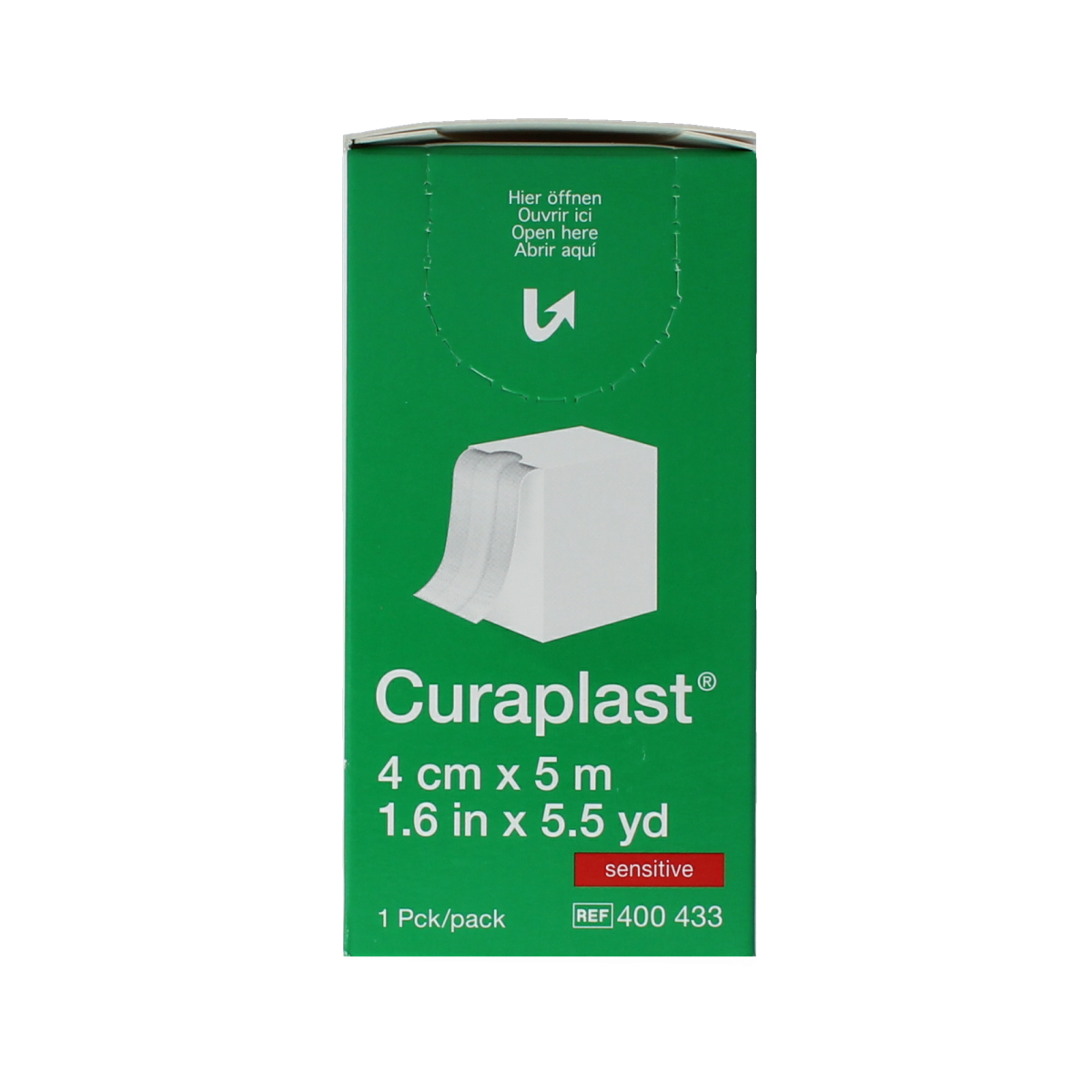 Curaplast Sensitive wound plaster 5m x 4cm, adhesive bandage for sensitive skin, shown in the image.