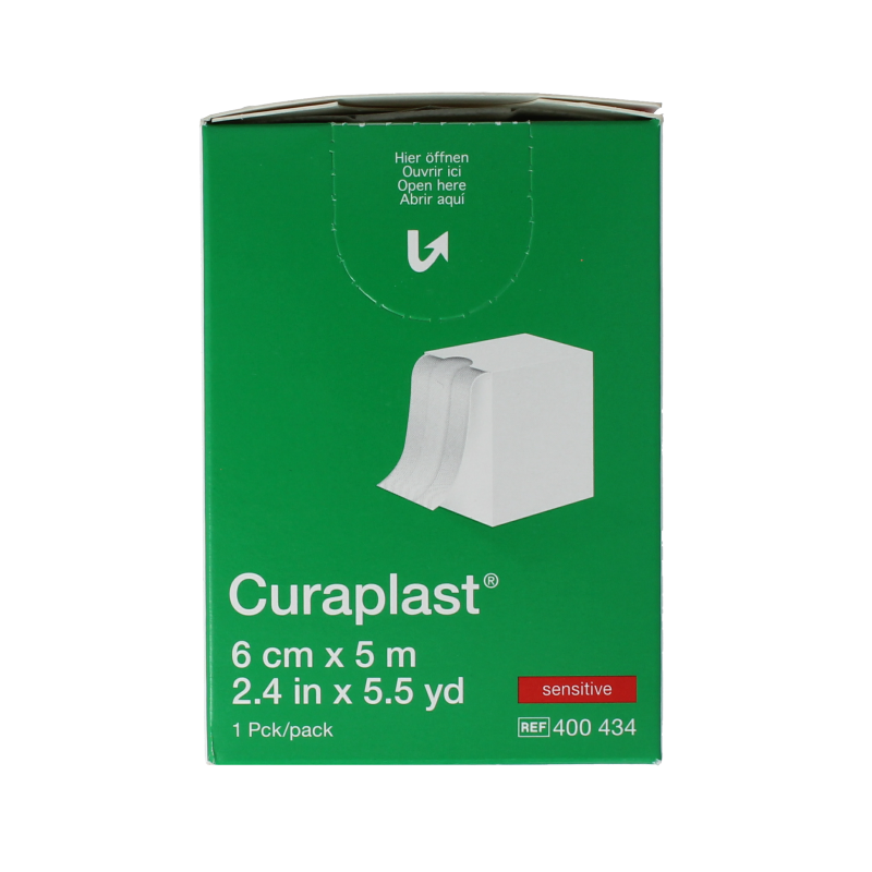 Curaplast Sensitive wound plaster 6cm x 5m roll, adhesive tape for gentle skin protection and wound care.