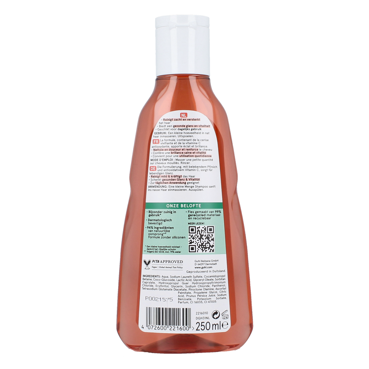 Guhl Heerlijke verzorging shampoo 250ml bottle with white and purple packaging, designed for healthy hair care.