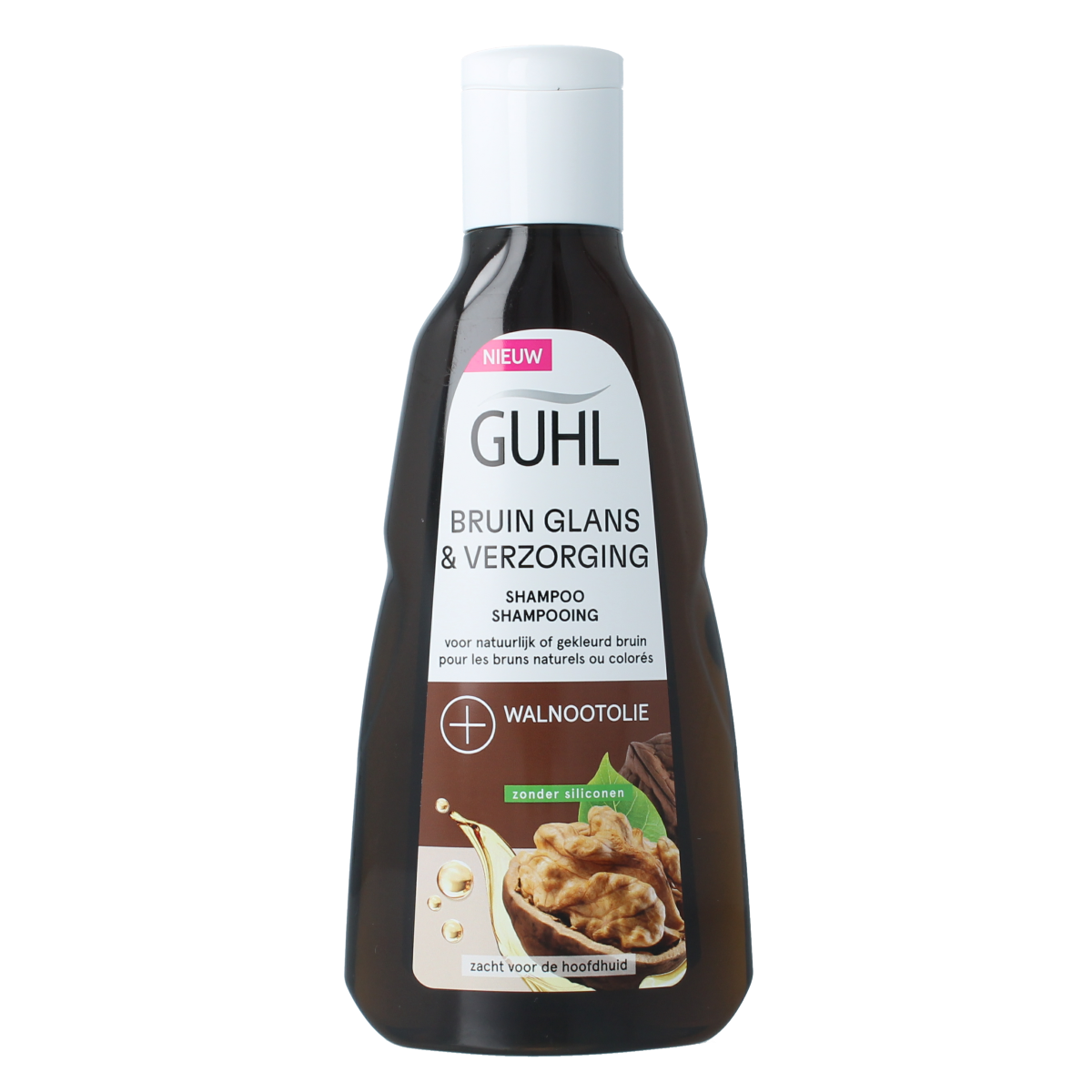 Guhl Bruin glans & verzorging shampoo 250ml bottle, hair care product for enhancing brown hair shine and nourishment