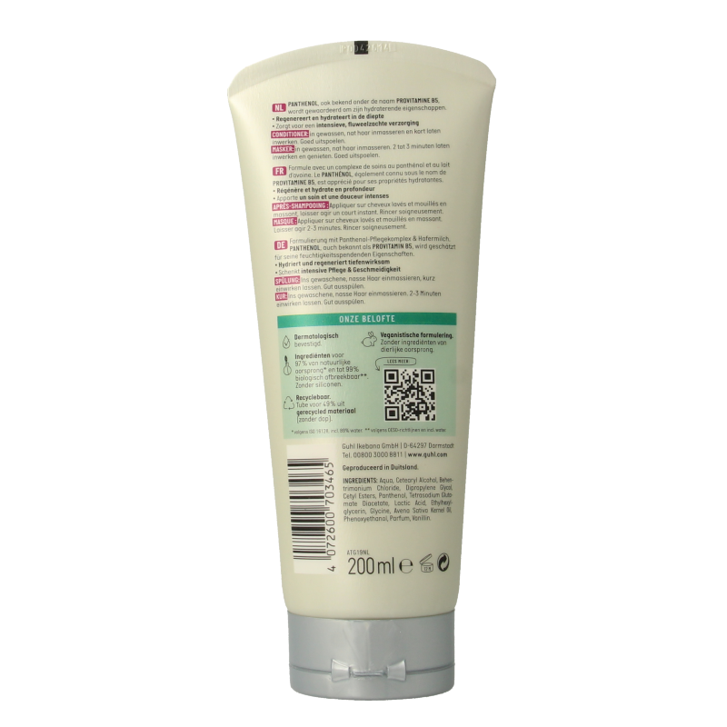 Guhl Panthenol + Repair 2-in-1 treatment and conditioner for damaged hair, 200ml bottle with natural, nourishing formula.